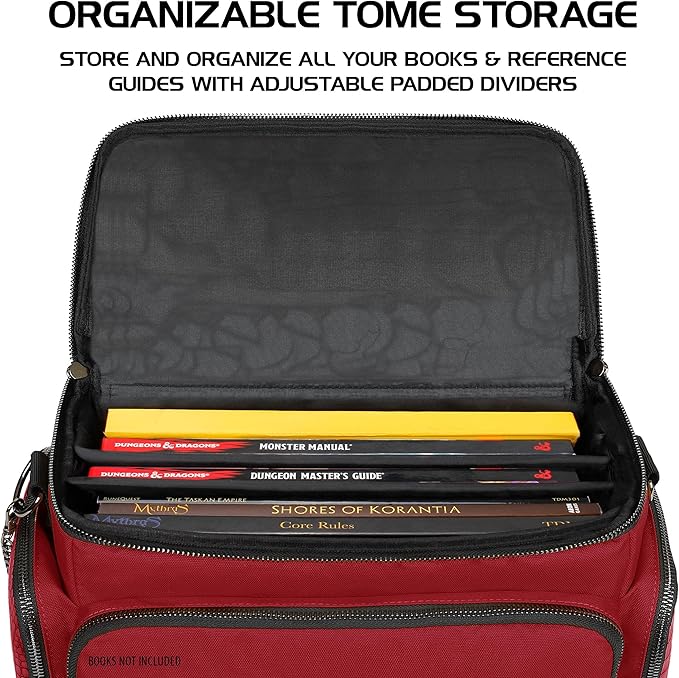 ENHANCE Travel Bag for DND Collector's Edition, Bag Compatible with Dungeons and Dragons, Battle Mat Holder, Dice Pockets and Accessories, Carry 4-8 Books (Red Dragon)