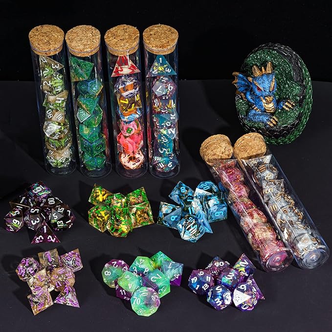 7PCS DND Dice Set,Handmade Sharp Edge Dice Set Mystery Blind Box D&D RPG Polyhedral Resin Dice,for Dungeons and Dragons TTRPG Games Roleplaying Games Pathfinder