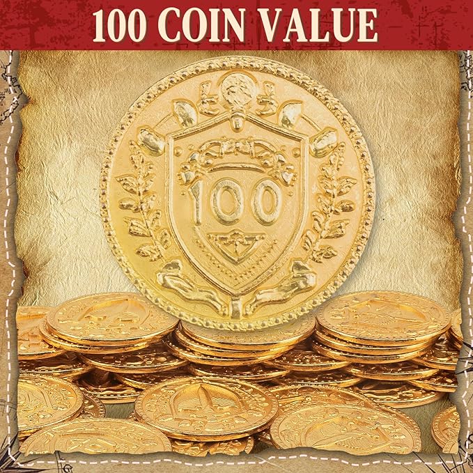 Byhoo 30PCS Metal DND Coins, 1.2" Gold Tokens with 100 Face Value for Board Game and Tabletop RPG, Fantasy Metal Coins for Pathfinder,Pirate Game and Party Cosplay