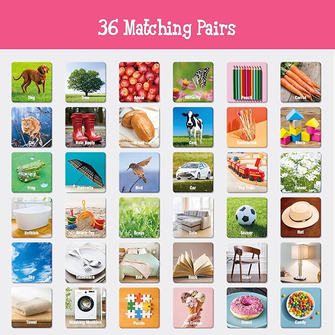 Hebayy 72 PCS Daily Items Matching Game, 36 Designs Everyday Objects Memory Cards Engaging Picture Matching Game, Educational Learning Toys for Preschool 4 5 6 Years Old
