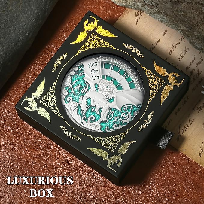 DNDND Dragon Roulette Spinner Metal Dice 7-in-1 Fidget Spinner DND Dice Set with Gorgeous Gift Box for Dungeons and Dragon and Tabletop Game (Silver with Green)