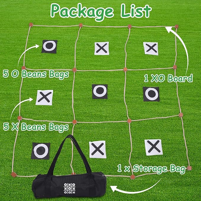 Large XO Board Game, Bean Bag Toss Outdoor Games for Kids, Wood Yard Toss Game with X and O Pieces Storage Bag for Kids Backyard Lawn Camping Games