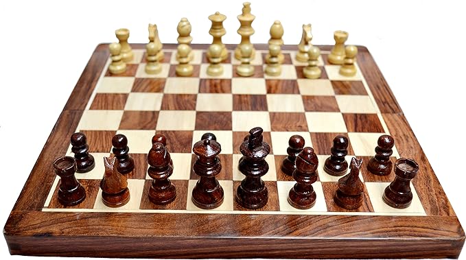 10x10” Chess Set Chess Set with Bag - Folding Standard Magnetic Travel Chess Board Game Handmade in Fine Rosewood with Storage for Chessmen