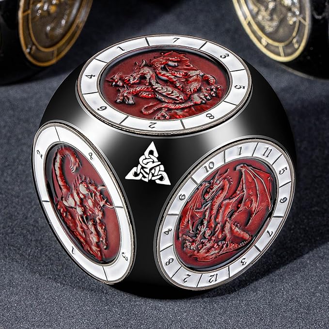 7 in 1 Spinner DND Dice Set, Metal D and D Dragon Dice with Gift Box, Role Playing Dice, Black Red