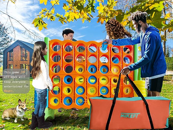 Jumbo 4 in a Row Game Set,4FT Giant Game Set with Carry Bag&44 Pieces Rings&Cup Holder,Indoor/Outdoor Yard Game for Kids & Adults-Fun Family&Party Game-Boosts Brain Power(Orange&Green)
