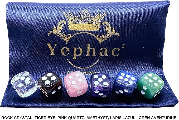 Natural Hand Carved Gemstone Dice Set with 6 Dices