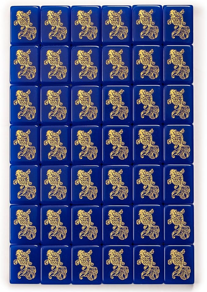 Yellow Mountain Imports American Mahjong Set, Koi Fish with Green Soft Case - Four Wooden All-in-One Racks with Pushers, Wright Patterson Scoring Coins, Dice, and Wind Indicator