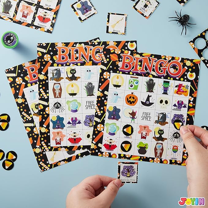 JOYIN 28 Players Halloween Bingo Cards Set, Halloween Bingo Game for School Classroom Family Group Activities, Halloween Party Supplies Adults Kids Indoor Board Games