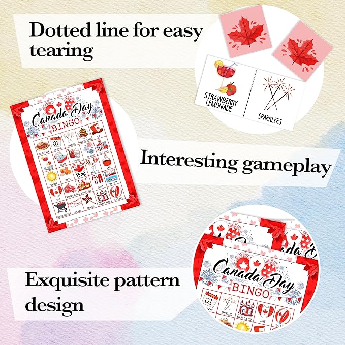 Canada Day Bingo Games, Travel Trip Bingo Cards, 1st of July Canada Theme Party Game for Adults Family, Christmas Party Activities, 24 Bingo Sets, A002