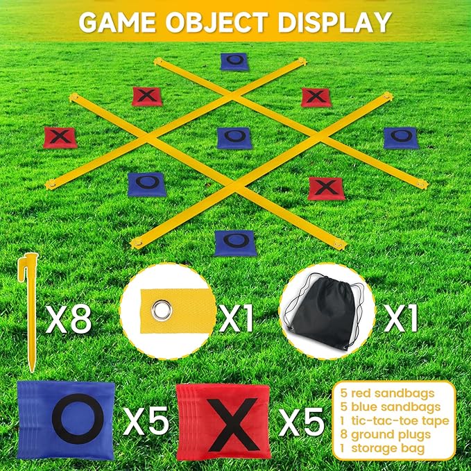Giant Tic Tac Toe Bean Bag Toss Games for Kids Adults Family, Large Outside Lawn Yard Backyard Carnival Field Day Game, Beach Picnic Camping Birthday Party Family Reunion Games