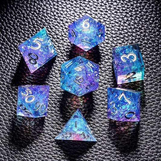 7PCS DND Dice Set,Handmade Sharp Edge Dice Set D&D RPG Polyhedral Die,for Dungeons and Dragons TTRPG Games Roleplaying Games Pathfinder,with Gift Box(Purple and Blue)