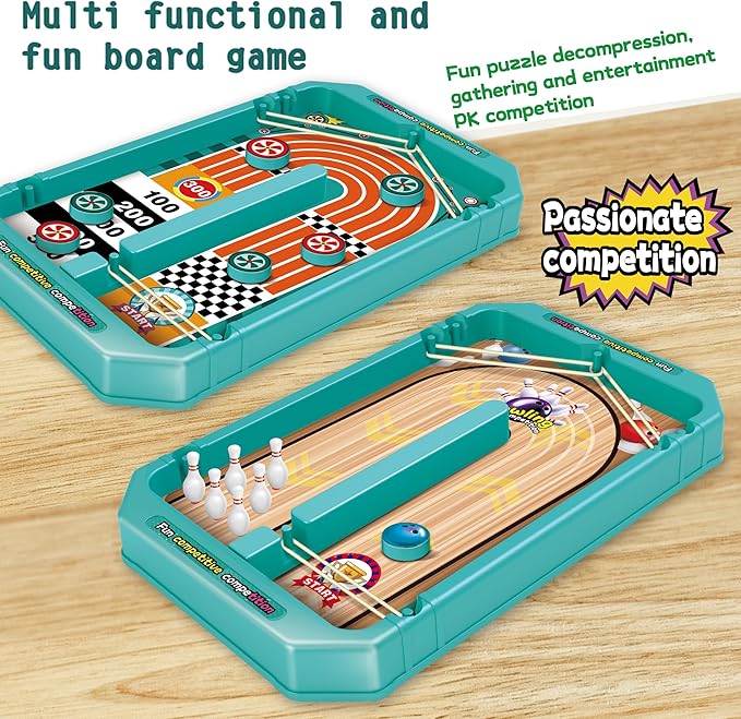 6-in-1 Fast-Paced Gameplay,Board Finger Soccer,Fast Sling Puck Set,Mini Bowling Game,Basketball Shooting Game,Points Game,Kids&Adults Slingshot Board Game,2-4players Interactive Families Toys