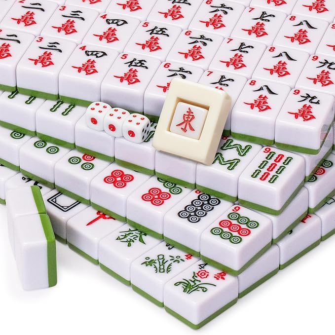 Yellow Mountain Imports "Bamboo Oasis Chinese Mahjong Set with 146 Small Tiles and Red Vinyl Case — for Chinese Style Gameplay Only [「竹林綠洲」中國麻將]