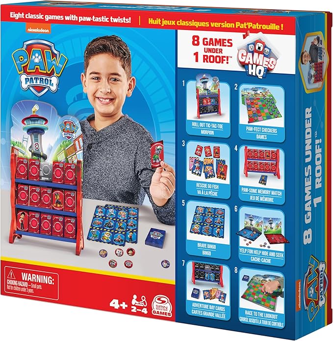 Spin Master Games PAW Patrol, Games HQ Board Games for Kids Checkers Tic Tac Toe Memory Match Bingo Go Fish Card Games PAW Patrol Toys, for Preschoolers Ages 4 and up