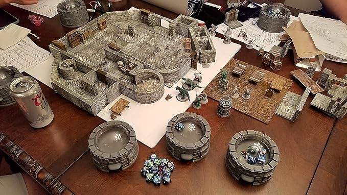MunnyGrubbers - Castle Dice Popper V2 - Dice Jail - for TTRPG & Board Games - (Random 7PCS D20 Dice Set Included) - Dice Roller, Tower, Holder - Dungeons and Dragons, DND - (Gray)