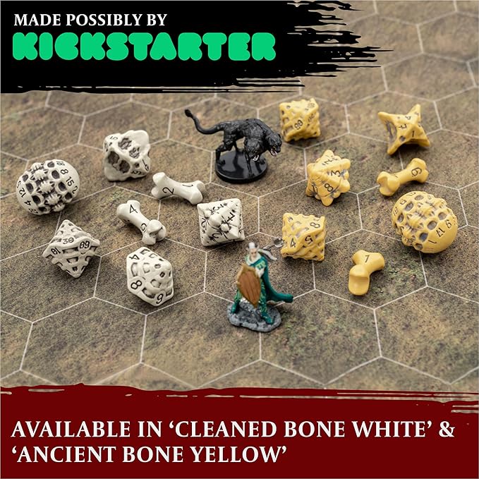 DND Dice Set - Set of 7 Polyhedral Skull & Bone RPG Dice - D20, D12,%D10, D10, D8, D6 & D4 Sided. Cool & Unique Gift for Dungeons & Dragons, Warhammer, D&D, Pathfinder, D and D Accessories. (White)