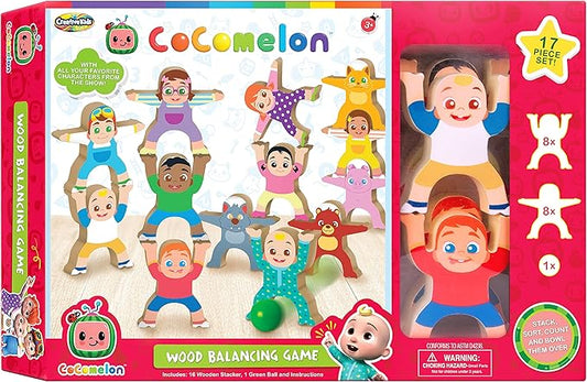 Be Amazing! Toys CoComelon Wooden Balancing Stackrobat Game- 16+ Piece Stacking Montessori Activity for Boys & Girls Ages 3+