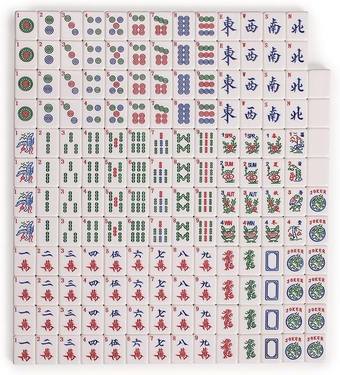 Yellow Mountain Imports American Mahjong Set, Golden Fortune with 166 Acrylic Mahjong Tiles, Inlaid Wooden Case, Racks and Other Accessories