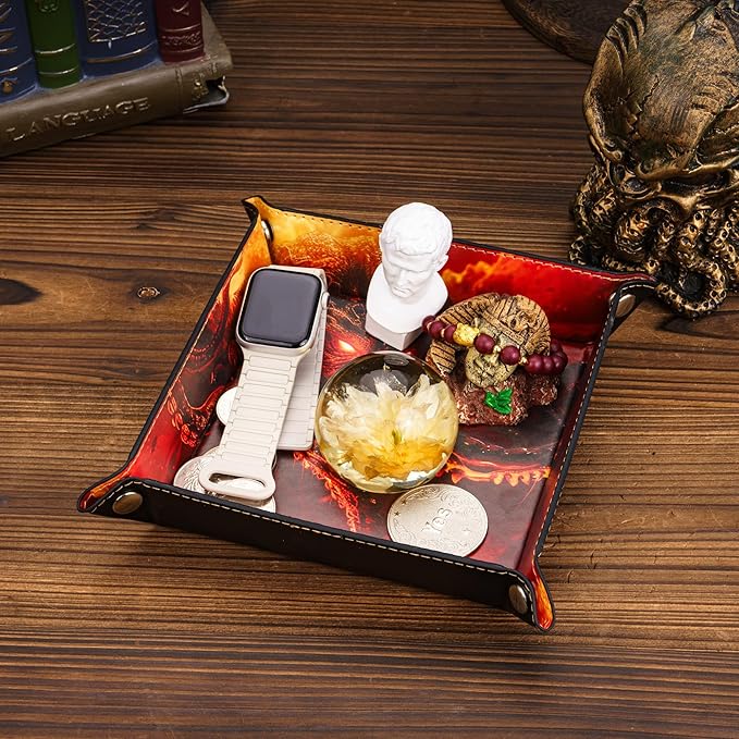 PU Leather Folding Dice Rolling Tray Mat, Portable RPG D&D Dice Trays for RPG Tabletop Board Games, Jewelry Valet Tray for Women and Men