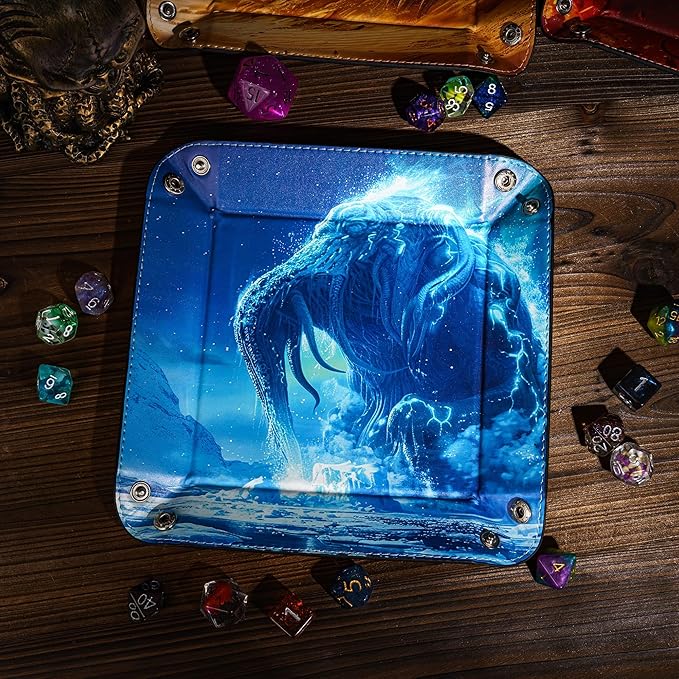 Dice Rolling Tray D&D Folding Square DND Dice Trays PU Leather Desk Organizer Accessory Case for Desktop Storage and RPG Board Games, Jewelry Valet Tray for Women and Men