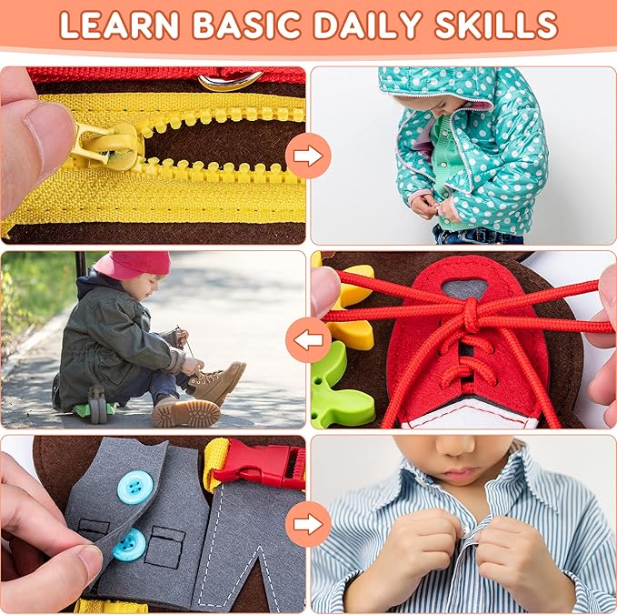 Esli Esli Teddy Busy Board for Toddlers, Sensory & Fine Motor Skill Toddler Activities for Travel Airplane Car, Montessori Toys Gifts for 3 4 5 Year Old Boys Girls, Learning Toys for Toddlers
