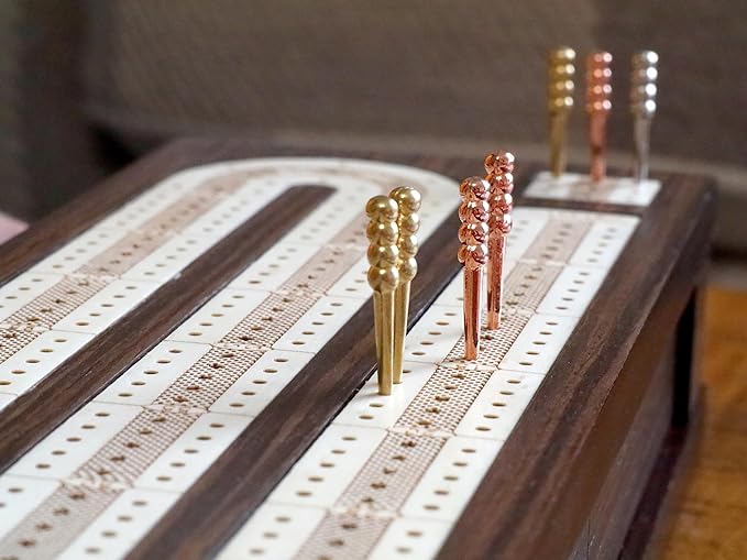 Regal Games Cribbage Board Game Set with Card Storage, Wooden Board & 9 Metal Pegs - Unique Luxury Classic Board Games - Ideal for 2-4 Person