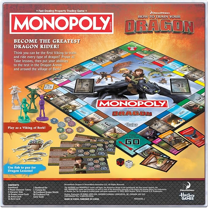 Monopoly DreamWorks How to Train Your Dragon Edition Board Game | Ages 8+ | 2 to 4 Players | 45 Mins. | Fun Family Games for Kids, Teens & Adults (Amazon Exclusive)