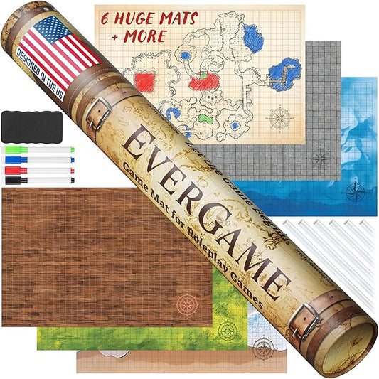 Dungeons & Dragons Game Mats - 24x36 - Ultimate DND Board Game Battle Maps w/ 6 Unique Terrains & Storage Tube - 1" Square Grid - Epic Role Playing Gaming Experience