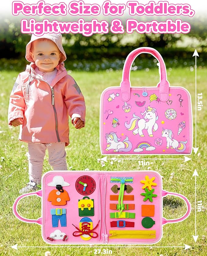Toddler Busy Board Montessori Toys for 1 2 3 4 Year Old Girl Birthday Gifts, Busy Book Sensory Learning Toys for Toddlers 1-3, Educational Activities Airplane Car Travel Toy for Ages 2-4 Girl