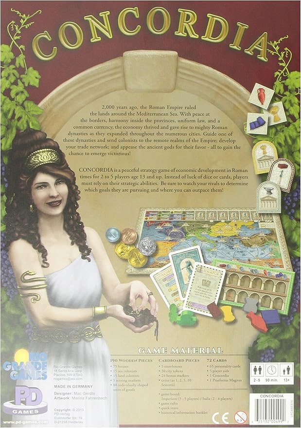 Rio Grande Games: Concordia, Historical Strategy Board Game, Average Play Time 90 Minutes, 2 to 5 Players, for Ages 14 and up