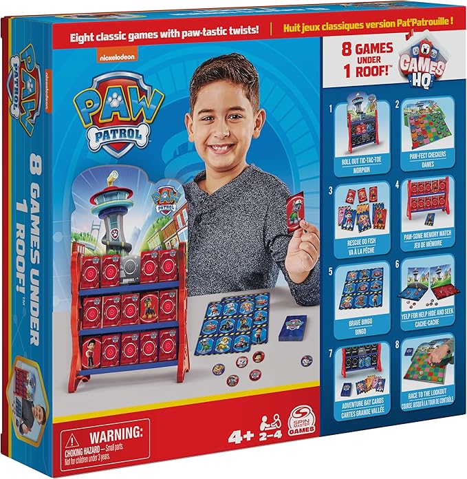 PAW Patrol, Games HQ Board Games for Kids Checkers Tic Tac Toe Memory Match Bingo Go Fish Card Games PAW Patrol Toys, for Preschoolers Ages 4 and up