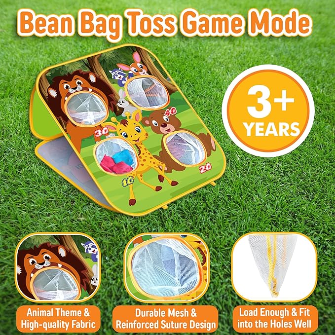 Animal Bean Bag Toss Game Kids Outdoor Toys, Family Party Games for Kids, Double-Sided Foldable Cornhole Board, Outside Lawn Party Toy, Birthday Gift for Boys Girls Toddler Age 3 4 5 6 7 8