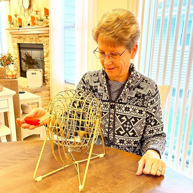 MR CHIPS Professional Steel 11" (Inch) Tall Bingo Cage Only - Luxury Gold Color