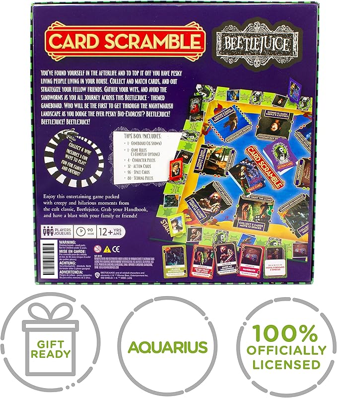 AQUARIUS Beetlejuice Card Scramble Board Game - Fun Family Party Game for Kids, Teens & Adults - Entertaining Game Night Gift - Officially Licensed Merchandise