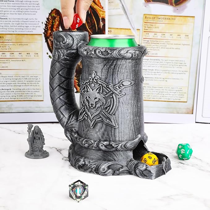 AUSPDICE Dungeons & Dragons Dice Tower, Hand-Painted Dice Rolling Tower for RPG & Board Games – Gothic Pen Stand, Dice Organizer & Beverage Holder–Gift for TTRPG Enthusiasts-FF287B Silver
