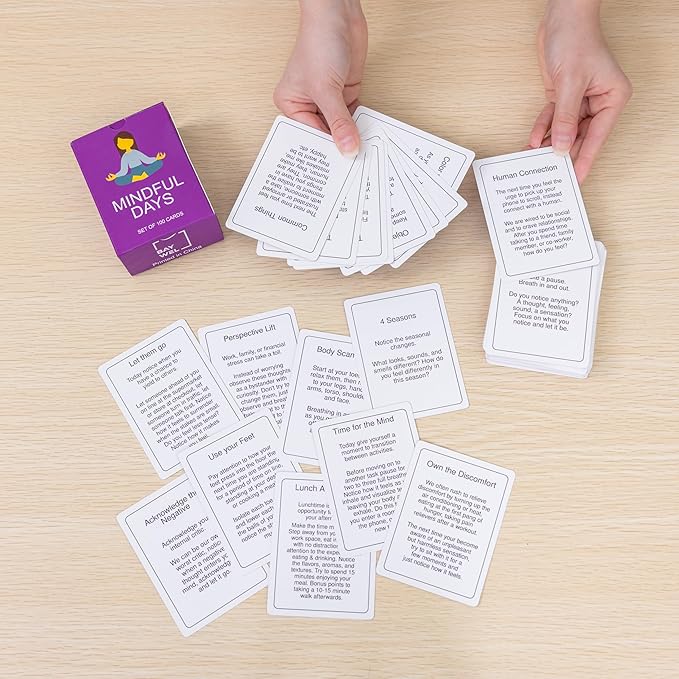 Mindful Days - Daily Mindful Activity Cards for All Ages | Inspirational Cards Promote Well Being and Self Care | Easy to Read for Daily Use at Home, at Work, or On The Go.