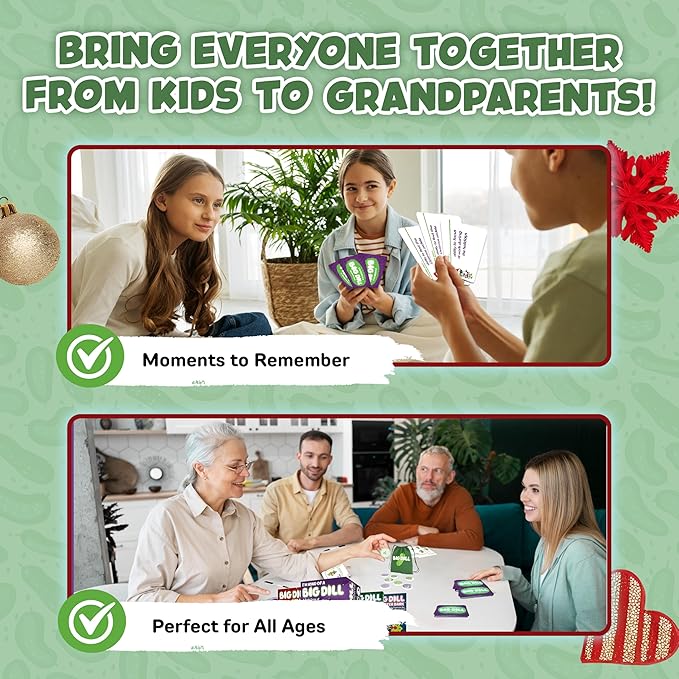 A Big Dill Holiday — Fun Party Card Game for Adults, Teens & Kids, Holiday Party Game — Bluffing & Exaggeration Deck for Groups, Family, and Friends