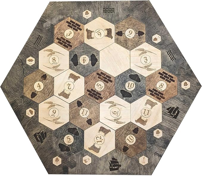 Custom Wood Settler Game Board - 2-4 Players | Main Board Ebony Frame | Compatible with Catan