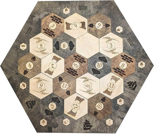 Custom Wood Settler Game Board - 2-4 Players | Main Board Ebony Frame | Compatible with Catan