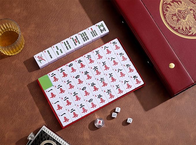 Mose Cafolo Chinese Mahjong Set X-Large 146 Numbered Melamine 1.5" Large Size Tile with Carrying Travel Case, English Manual, Pro Complete Mahjongg Game Set (Majiang, Mah Jongg)