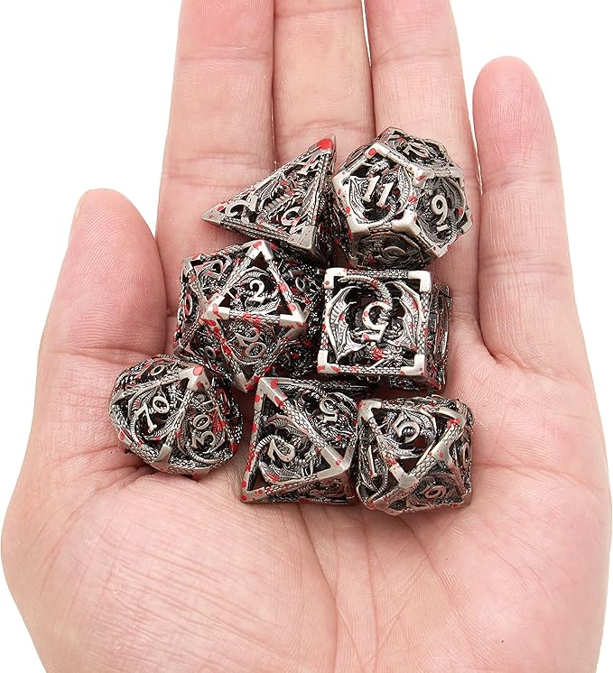DND Metal Game Dice Set Glitter Purple with Gold Edge and Number 7pcs Set for Dungeons and Dragons RPG MTG Table Games D4 D6 D8 D10 D12 D20