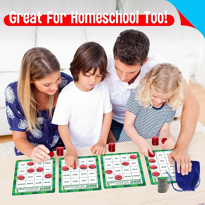 Sight Word Bingo Game, 120 Sight Words Learn to Read Level 3 & Level 4 Bingo Board Game Dolch's & Fry's Words Lists for Kindergarten and Preschool Kids 5+, Perfect for Classroom & at Home