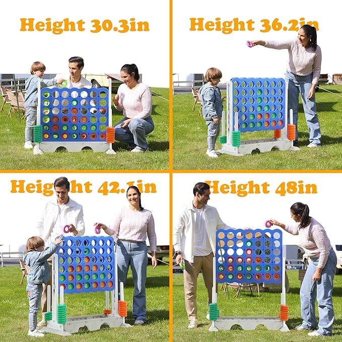 SDADI Height Adjustable Giant 4-in-a-Row Game, 2-in-1 Jumbo 4-to-Score with Golf Set, Indoor/Outdoor Fun for Kids, Adults, and Family, White