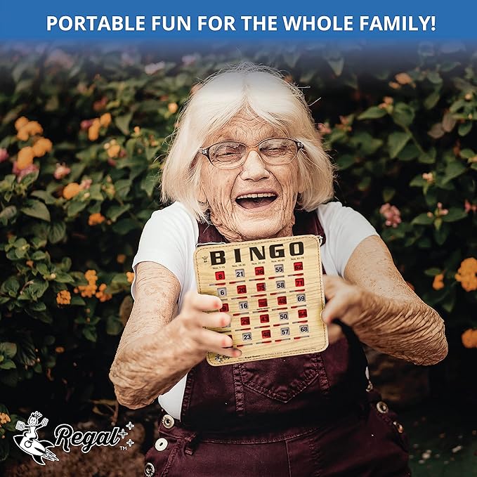 Regal Bingo Bulk Bingo Cards with Sliding Windows - Reusable Large Print Bingo Game Cards for Adults Large Group - 200 Pack, Woodgrain