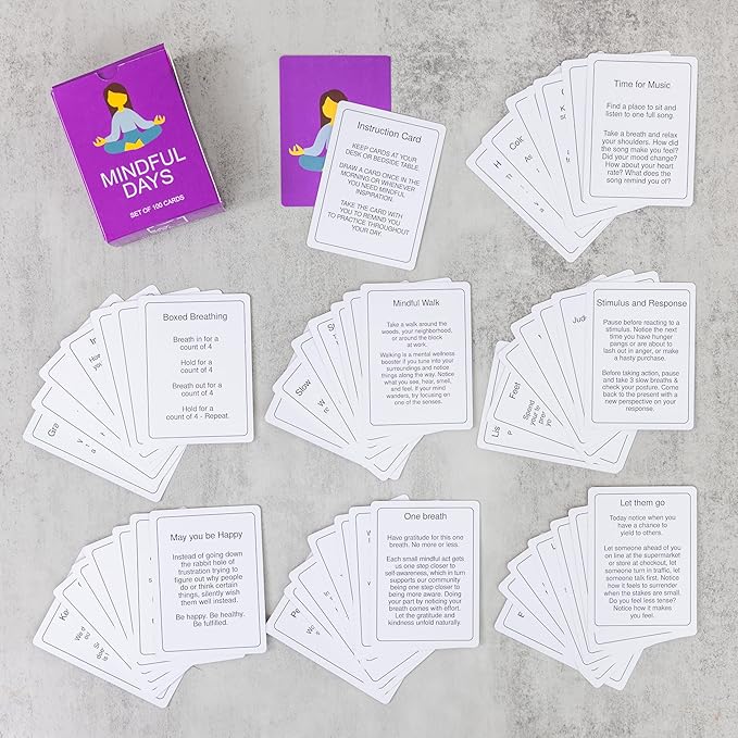 Mindful Days - Daily Mindful Activity Cards for All Ages | Inspirational Cards Promote Well Being and Self Care | Easy to Read for Daily Use at Home, at Work, or On The Go.