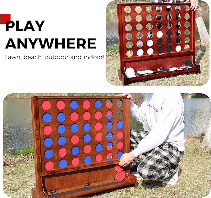SPORT BEATS Giant Wooden 4 in a Row with Foldable Tray Connect Games Yard Giant Outdoor Beach Games - Two Ways to Play