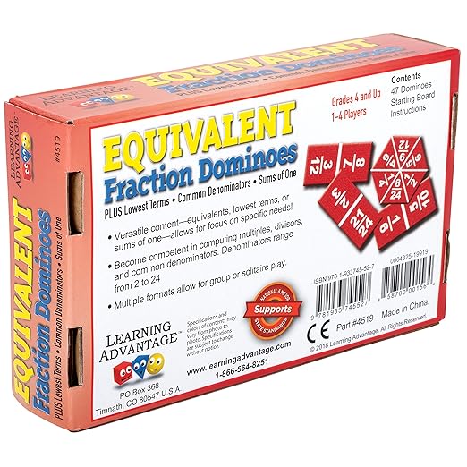 LEARNING ADVANTAGE-4519 Equivalent Fraction Dominoes - Math Games for Kids - Teach Fractions - In-Home Learning