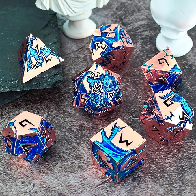 Rule Dice Metal DND Dice Set Dungeons and Dragons Dice, D&D Dice Unique Polyhedral MTG RPG Role Playing D and D Dice Set, Role Playing Game Dice Set with D & D Dice Gifts Box(Rose Gold)