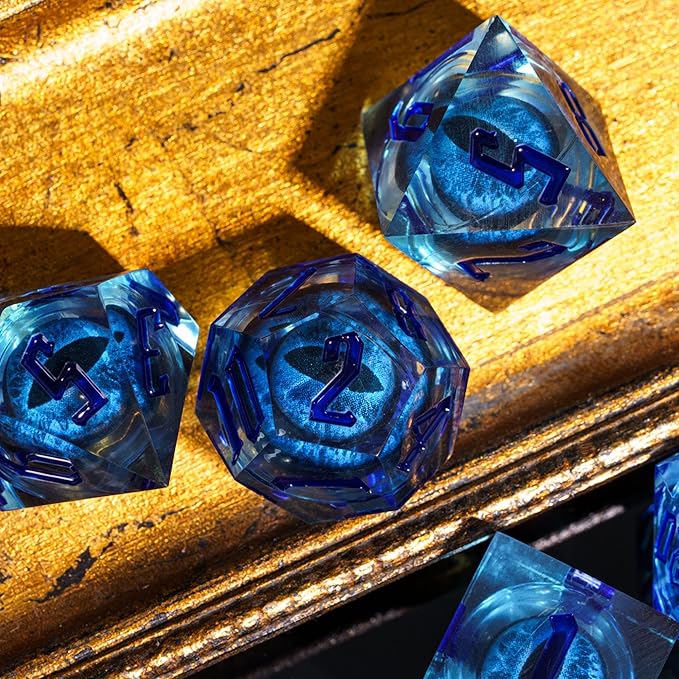 7PCS DND Dice Set,Dragon Eye Liquid Core Sharp Edge Dice Set RPG Polyhedral Die,for Dungeons and Dragons TTRPG Games Roleplaying Games Pathfinder,with Gift Box(Eyeball Blue)