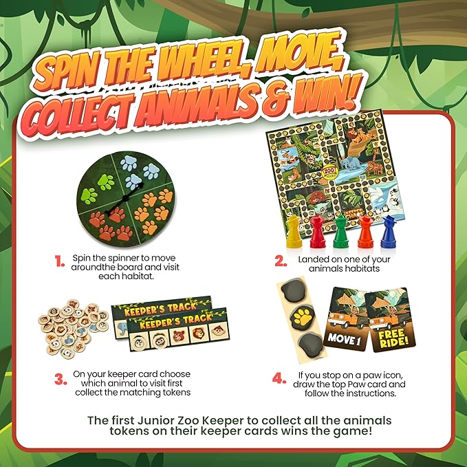 A Zoo-Themed Adventure & Strategy Board Game for Kids, Adults, & Family Game Night, Zoo Gift for Pre-Readers & Kids Ages 5+, Fun Family Board Games for 2-5 Players
